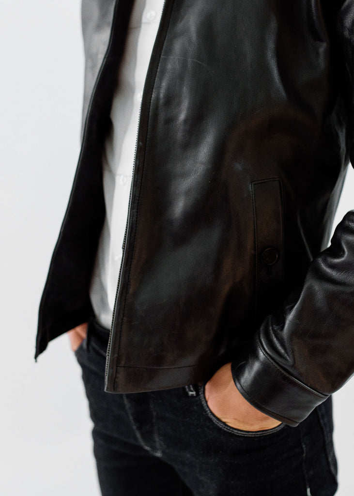The Morris Leather Hunting Coat in Midnight Black, Made by Hencroft