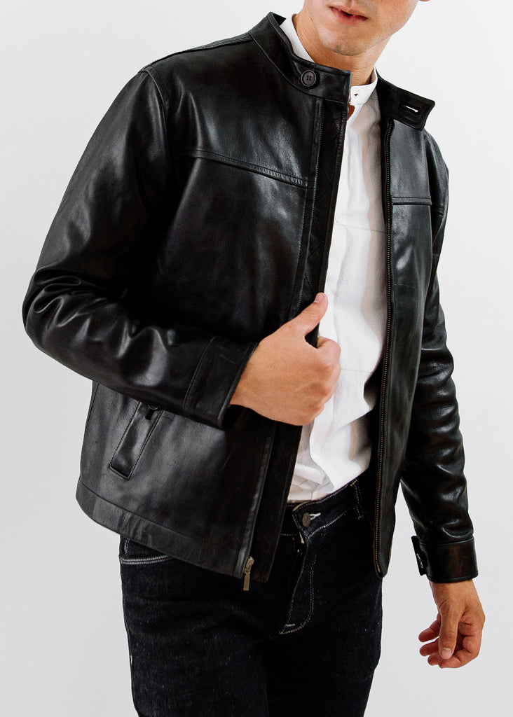 The Morris Leather Hunting Coat in Midnight Black, Made by Hencroft