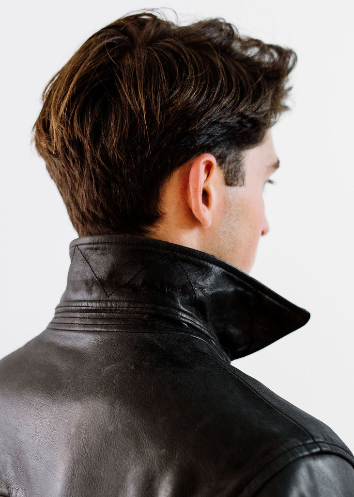 The Ruskin Leather Field Jacket in Midnight Black, Made by Hencroft