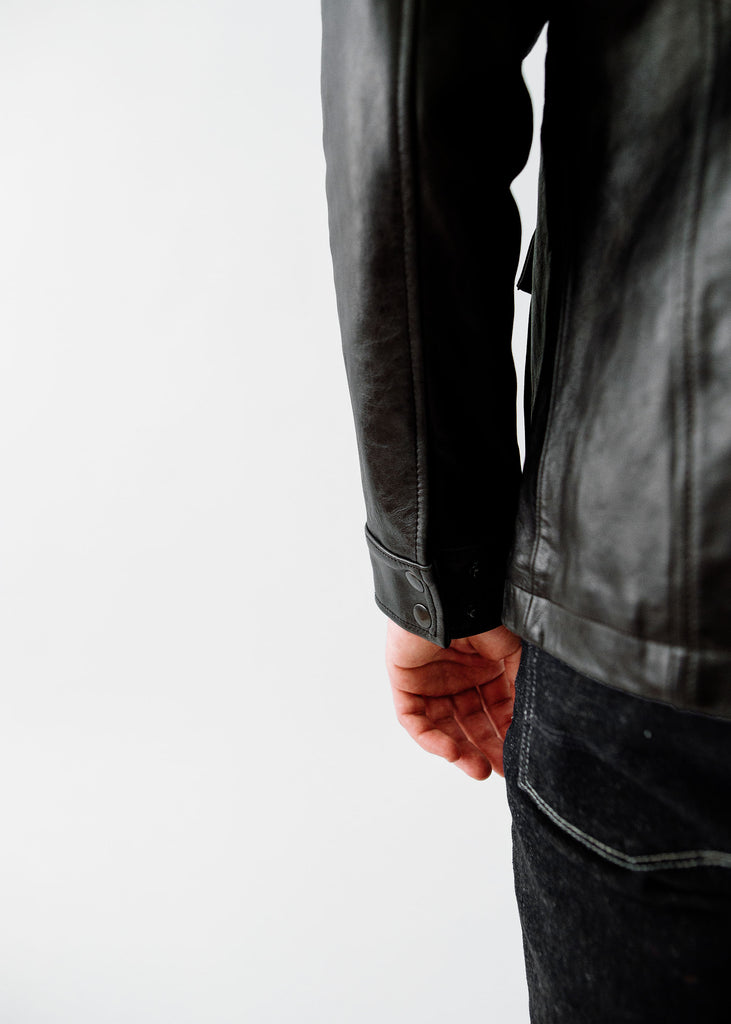 The Ruskin Leather Field Jacket in Midnight Black, Made by Hencroft